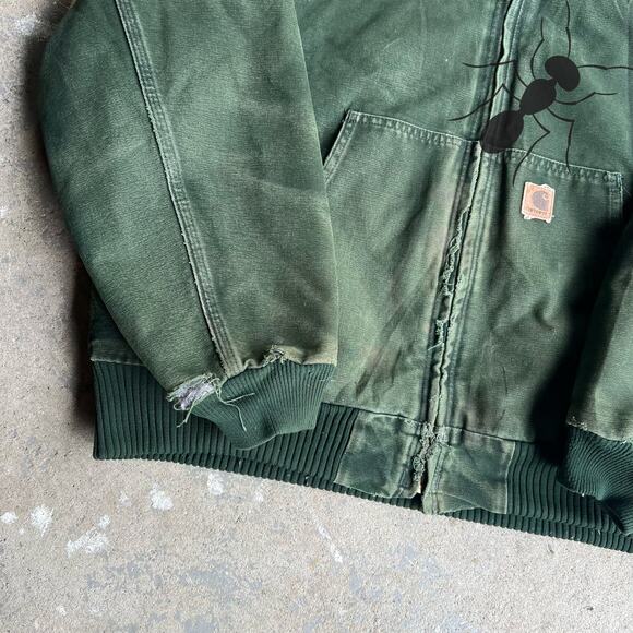 Vintage Y2K Carhartt faded J130 SPC green hooded work wear jacket - Picture 9 of 16